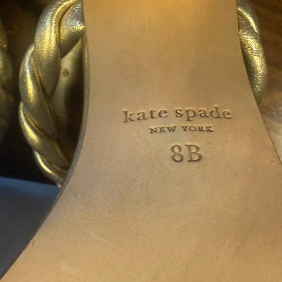 Kate Spade Nina Metallic Gold Leather Braided Block Heel Sandals Size 8 - Picture 10 of 11